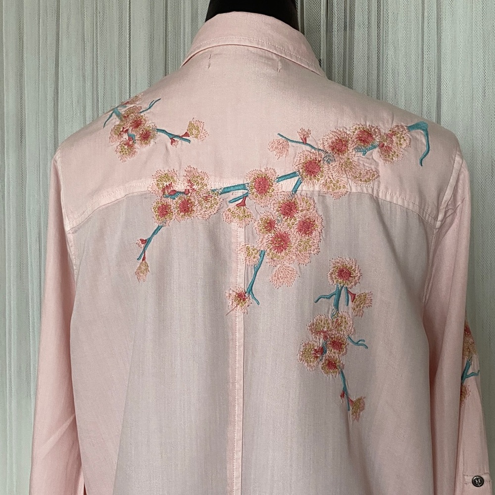 Billy T Lyocell/CottonEmbroidered Pink Women's Button up Frey Hem Boho - Picture 8 of 17